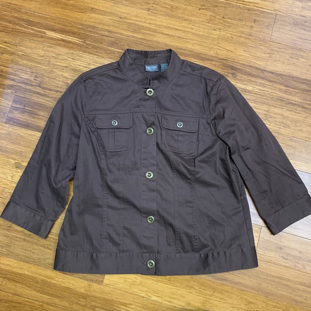Additions by Chico's Jacket Brown 3/4‎ Sleeve Button Up Collared Womens Large